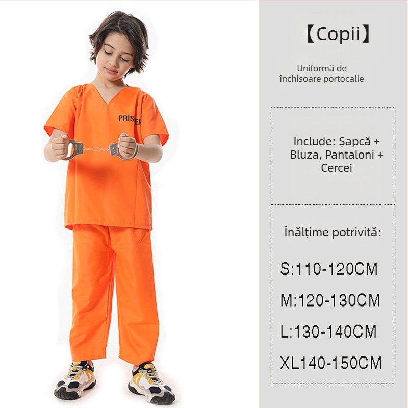Costum de deținut unisex pentru Halloween, cu model în dungi - țesătură poliester, fibră de celuloză regenerată ≥95%, pentru scenă/mascaradă, sub 17 ani
