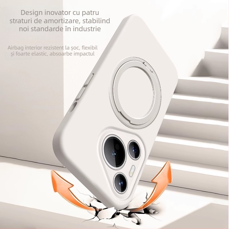 Carcasă Huawei Mate 80 Pro din silicon lichid cu suport rotativ – antișoc, finisaj mat, antiamprentă