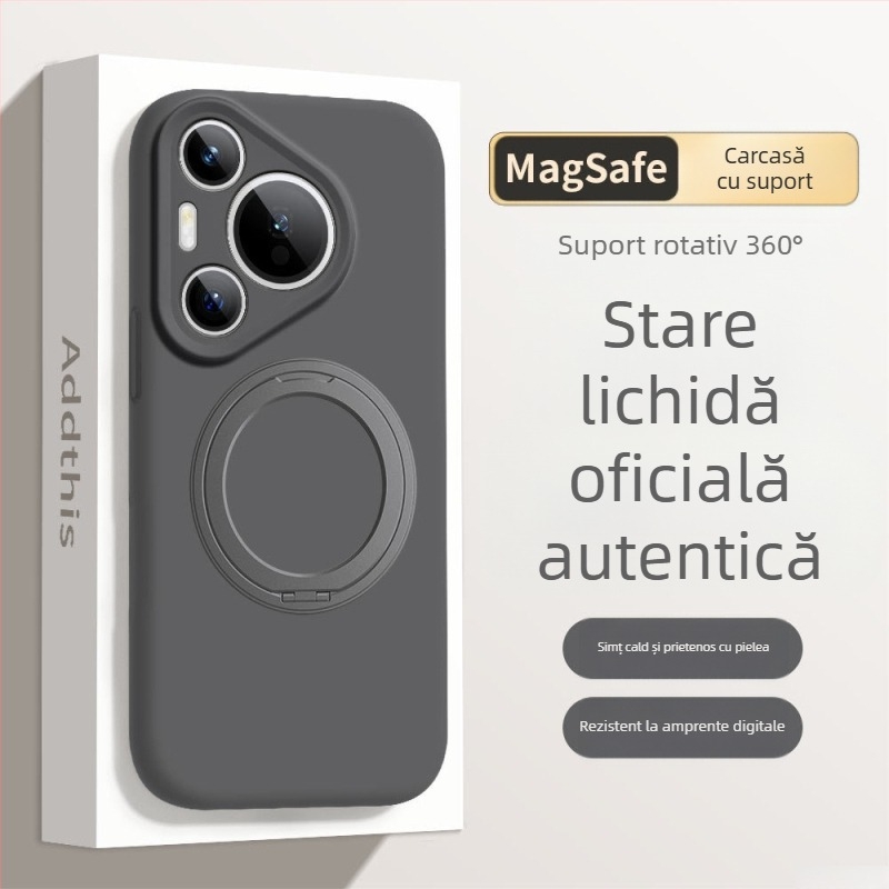 Carcasă Huawei Mate 80 Pro din silicon lichid cu suport rotativ – antișoc, finisaj mat, antiamprentă