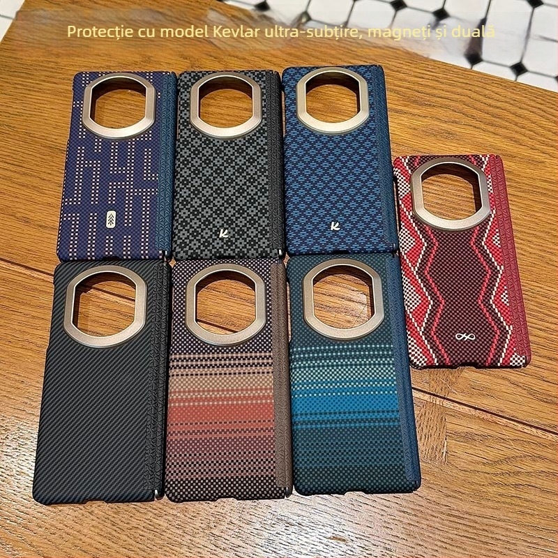 Carcasă de protecție Huawei Mate X7 cu model Kevlar, magnet ultra-subțire, protecție anti-cădere cu două axe, imprimare prin transfer de apă