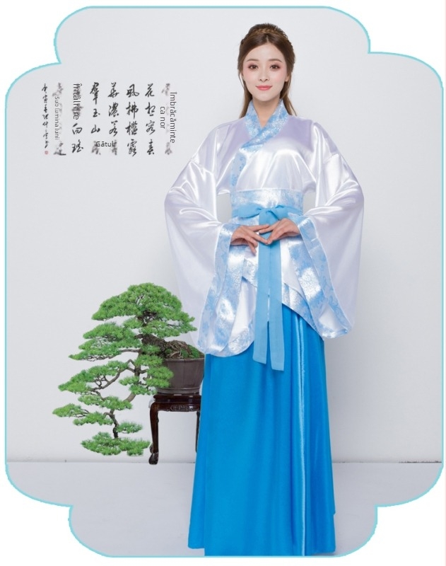 Costum Hanfu de dans pentru bărbați: Zână Qu'e cu fustă ru pentru operă sau reprezentație scenică, poliester ≥95%