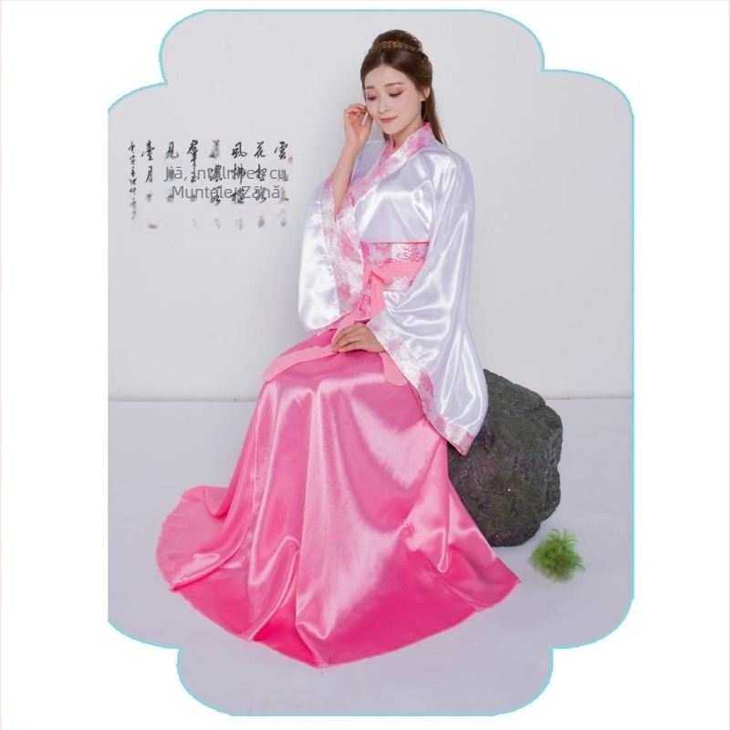 Costum Hanfu de dans pentru bărbați: Zână Qu'e cu fustă ru pentru operă sau reprezentație scenică, poliester ≥95%