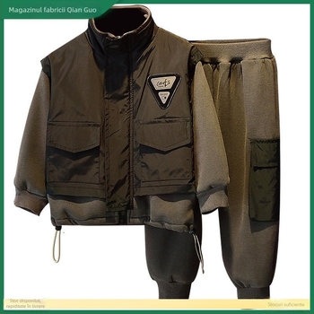 Set de două piese pentru băieți din corduroy cu blană de iepure, tricou cu mânecă lungă și șort, stil toamnă, lansare primăvara 2025, 0–1 ani