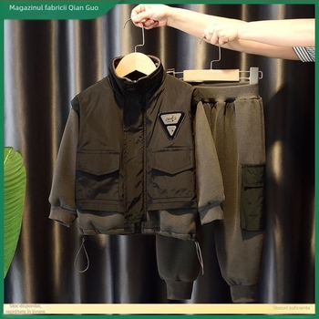 Set de două piese pentru băieți din corduroy cu blană de iepure, tricou cu mânecă lungă și șort, stil toamnă, lansare primăvara 2025, 0–1 ani