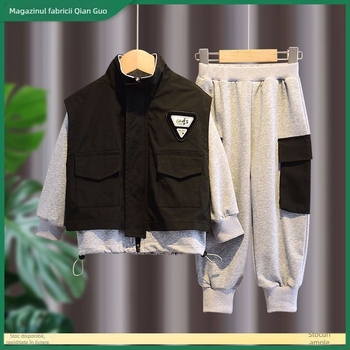 Set de două piese pentru băieți din corduroy cu blană de iepure, tricou cu mânecă lungă și șort, stil toamnă, lansare primăvara 2025, 0–1 ani