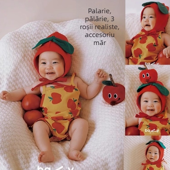 Set de haine pentru nou-născuți pentru ședințe foto, 100% bumbac, fără mâneci, unisex, set multipiese cu glugă, model cartoon-flori