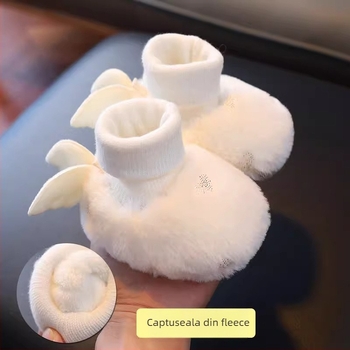 Pantofi de iarnă pentru sugari, căptuți cu fleece, talpă moale din material bumbac, pentru 6–12 luni, pantofi de mers înalți cu design anti-alunecare