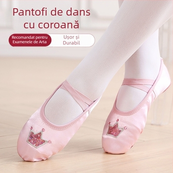 Pantofi de dans pentru balet, cu partea superioară din mătase, respirabili și ușori, pentru fete