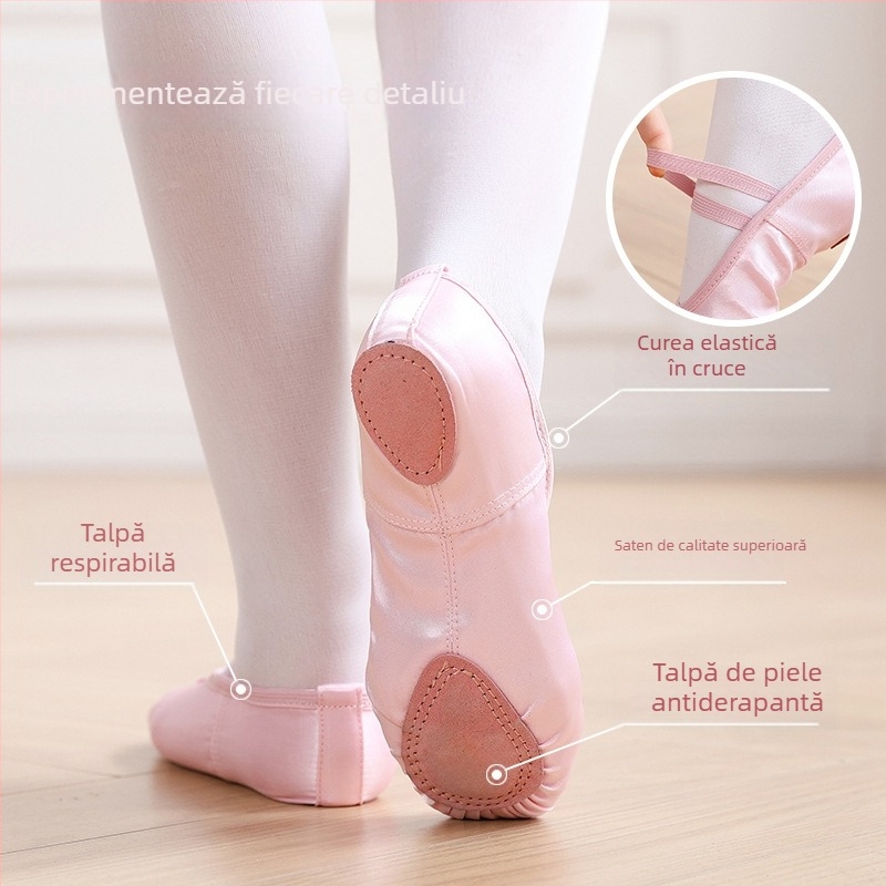 Pantofi de dans pentru balet, cu partea superioară din mătase, respirabili și ușori, pentru fete