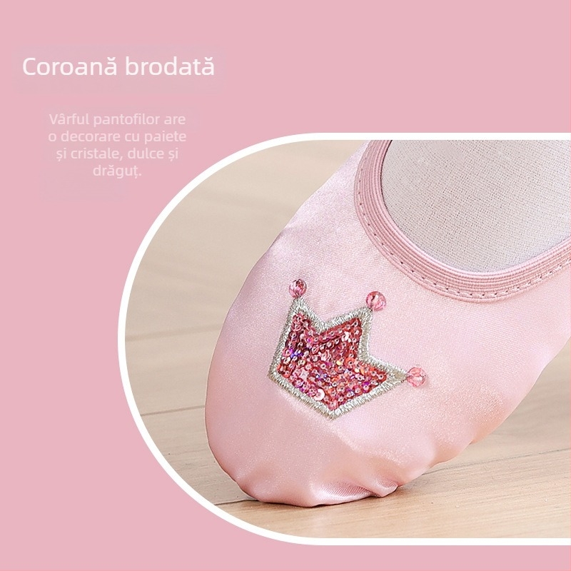 Pantofi de dans pentru balet, cu partea superioară din mătase, respirabili și ușori, pentru fete