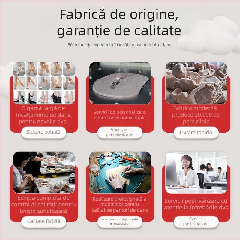 Pantofi de dans cu șireturi pentru balet, cu partea superioară din pânză, talpă din piele, respirabili și ușori, pentru copii