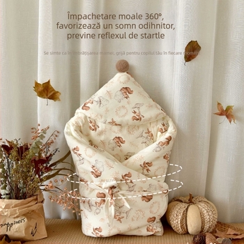 Cuvertură pentru nou-născuți, iarnă, din bumbac pur, umplutură poliester/bumbac, 0.55-1.0 kg, cu strat interior detașabil de bumbac
