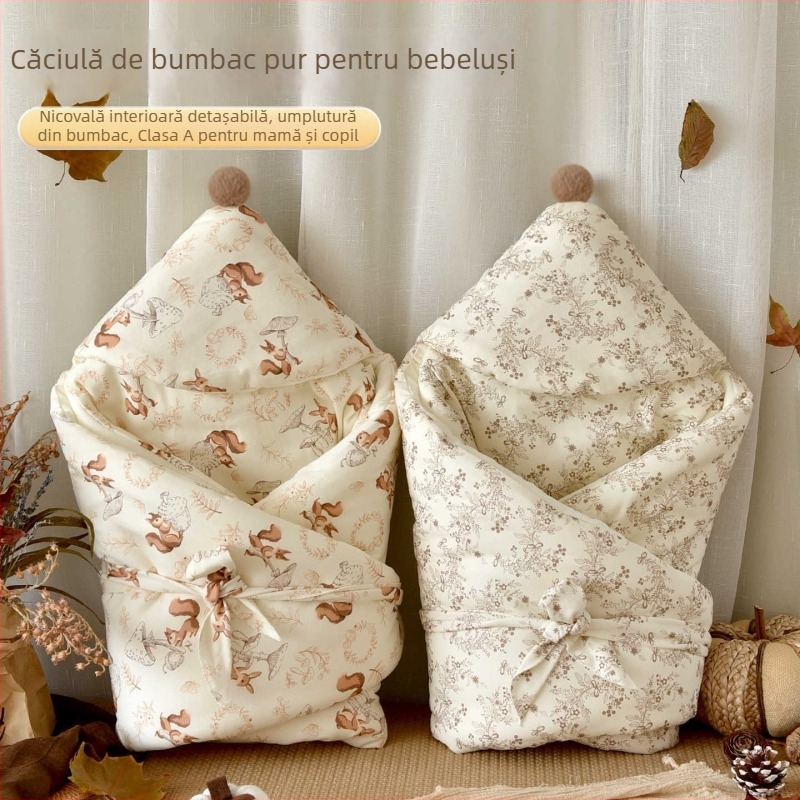 Cuvertură pentru nou-născuți, iarnă, din bumbac pur, umplutură poliester/bumbac, 0.55-1.0 kg, cu strat interior detașabil de bumbac