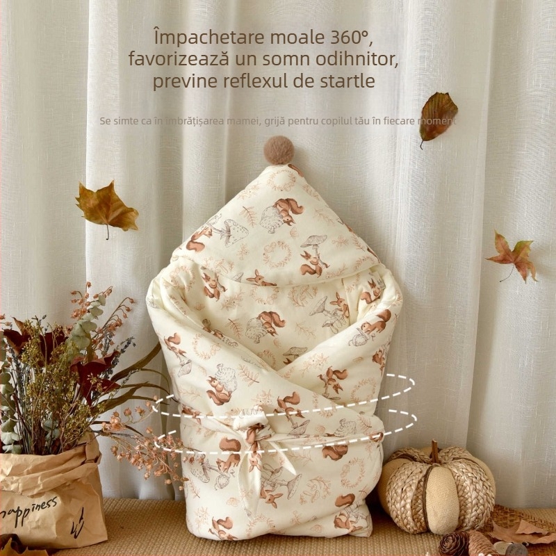 Cuvertură pentru nou-născuți, iarnă, din bumbac pur, umplutură poliester/bumbac, 0.55-1.0 kg, cu strat interior detașabil de bumbac