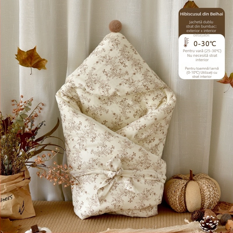 Cuvertură pentru nou-născuți, iarnă, din bumbac pur, umplutură poliester/bumbac, 0.55-1.0 kg, cu strat interior detașabil de bumbac