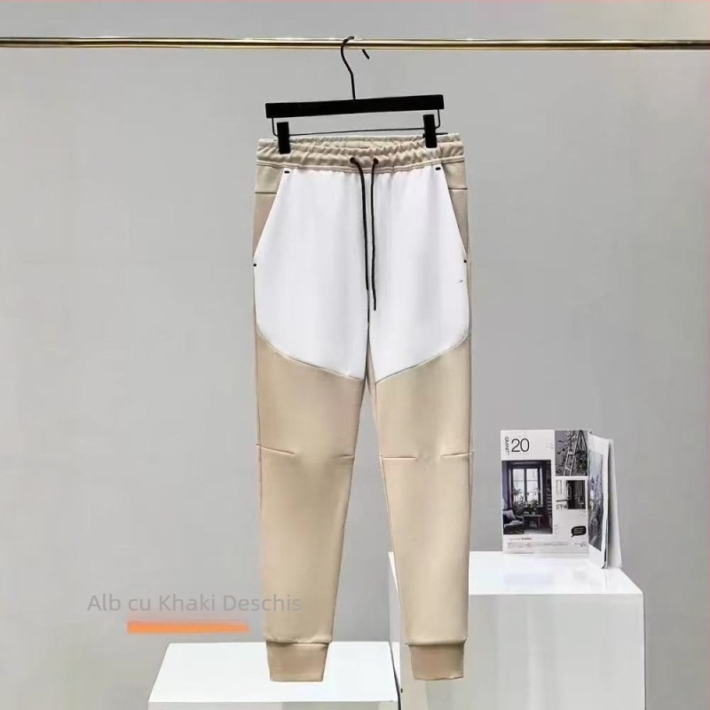 Pantaloni trening bărbați din bumbac, croială conică, pentru sport și antrenament, țesătură 350 g/m², toamnă