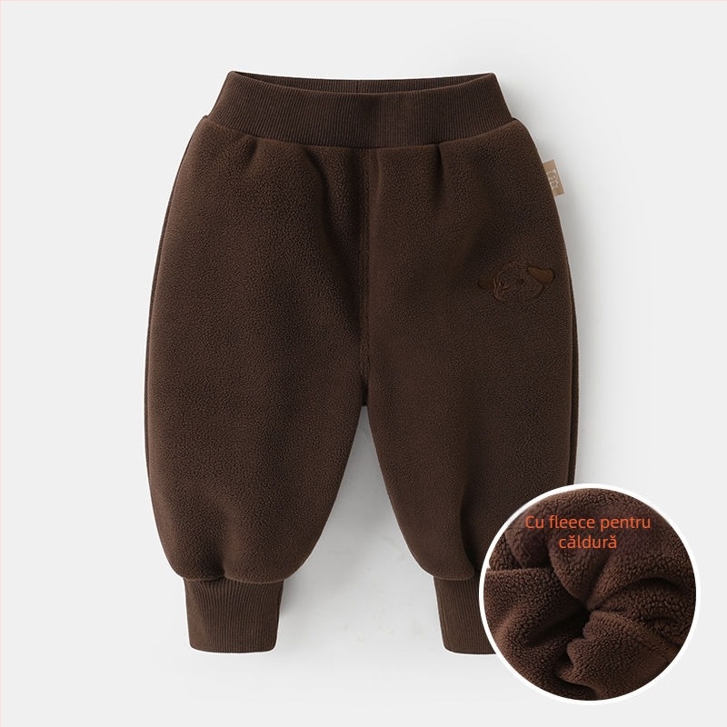 Pantaloni pentru copii cu căptușeală polar, iarnă, poliester 95%, pentru copii 1–3 ani, stil casual coreean