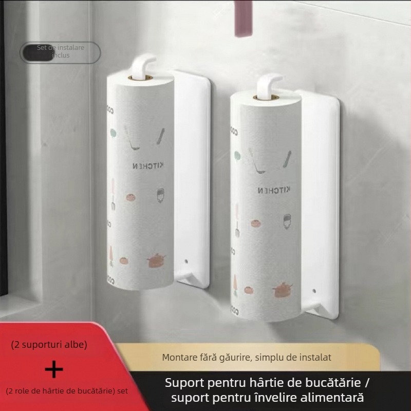 Suport pentru hârtie de bucătărie montat pe perete, fără găuri, depozitare folie, stil modern simplu - Material: Alt; Formă: Altă; Tratarea suprafeței: 1; Stil: Simplitate modernă