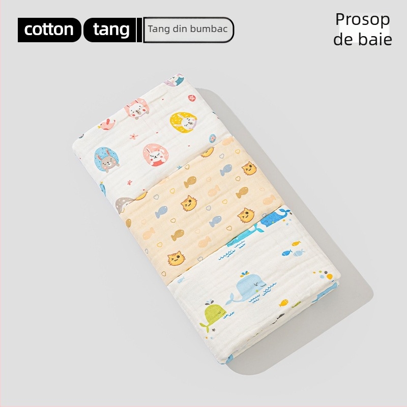 Set prosoape de baie din tifon pentru bebeluși – 6 straturi, 100% bumbac, 300–400 g, model cu desene animate, Mu Mu Xiong