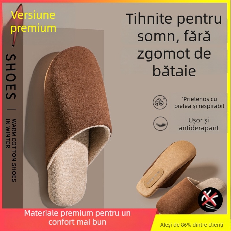 Papuci de interior pentru bărbați din nubuk, cu talpă antiderapantă, slip-on, model de iarnă 2025.