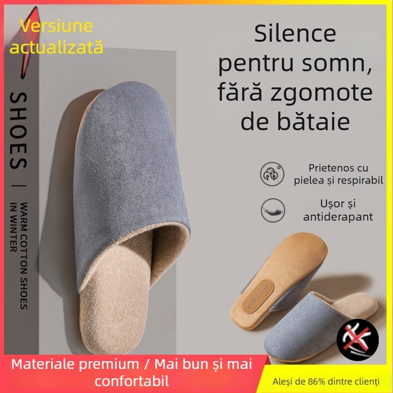 Papuci de interior pentru bărbați din nubuk, cu talpă antiderapantă, slip-on, model de iarnă 2025.