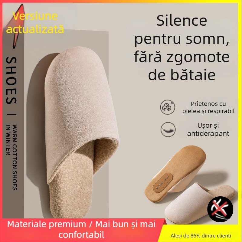 Papuci de interior pentru bărbați din nubuk, cu talpă antiderapantă, slip-on, model de iarnă 2025.