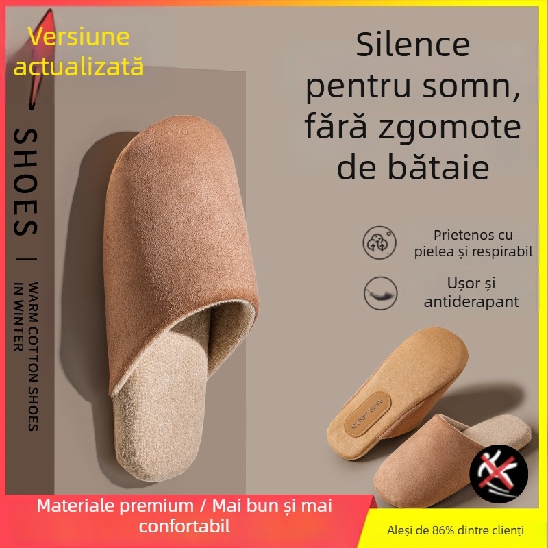 Papuci de interior pentru bărbați din nubuk, cu talpă antiderapantă, slip-on, model de iarnă 2025.
