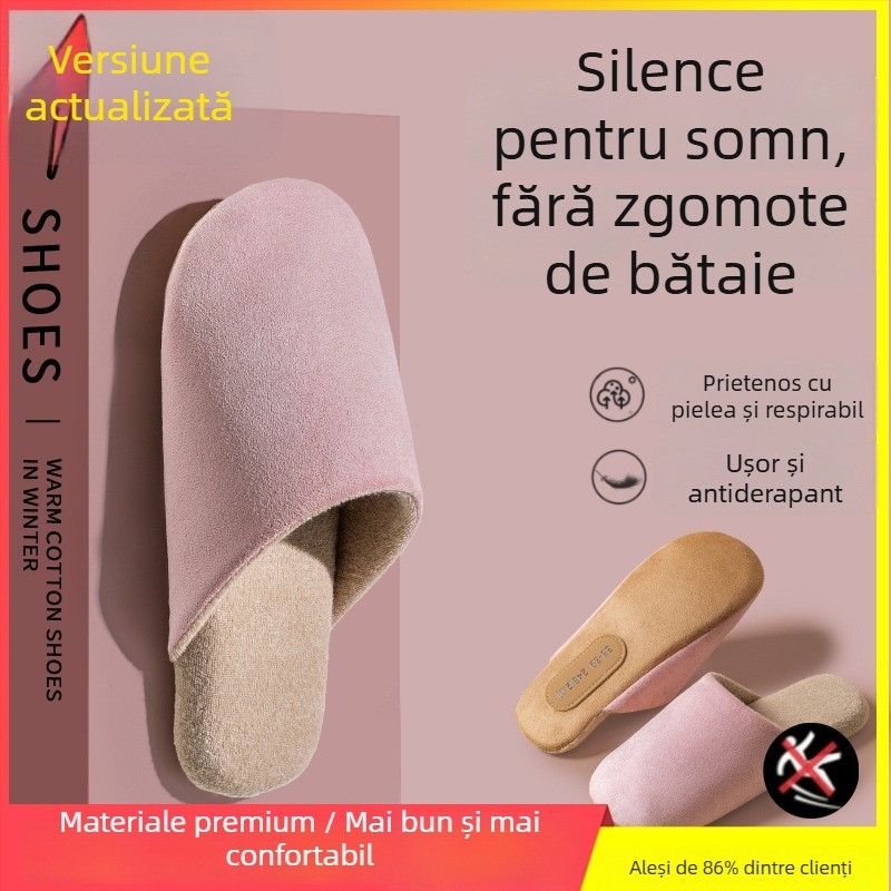 Papuci de interior pentru bărbați din nubuk, cu talpă antiderapantă, slip-on, model de iarnă 2025.