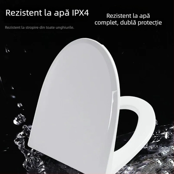 Capac de toaletă inteligent încălzit cu încălzire instantanee și încălzire a inelului, din PP, distanța dintre găuri 14, montaj ușor, design universal.