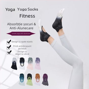 Șosete de yoga cu anti-derapare, absorbante de transpirație, cu cinci degete separate, șosete de dans fără călcâi, bumbac