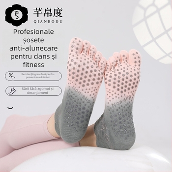 Șosete de yoga cu anti-derapare, absorbante de transpirație, cu cinci degete separate, șosete de dans fără călcâi, bumbac