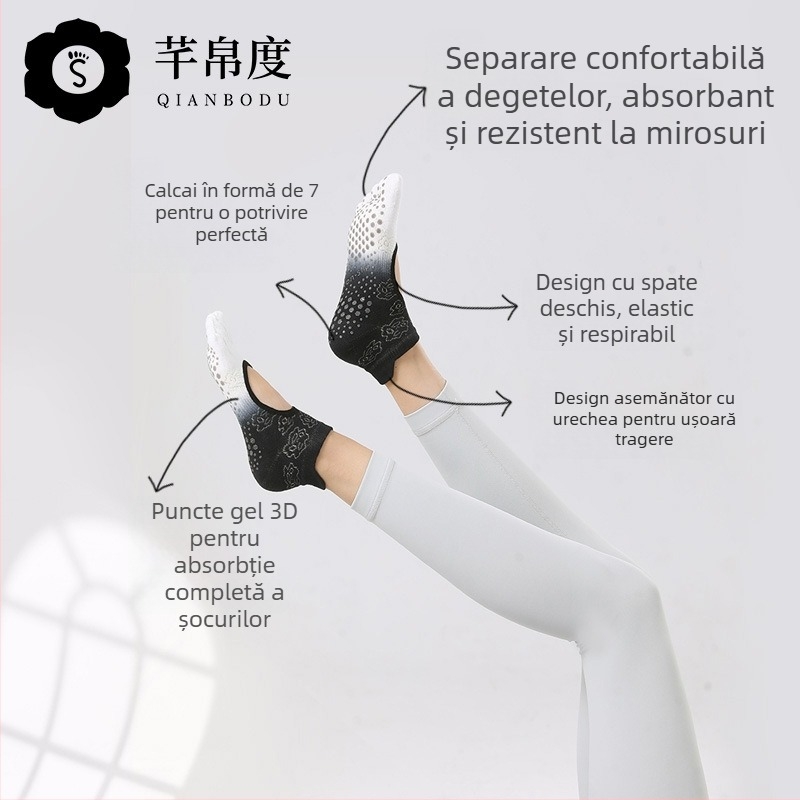 Șosete de yoga cu anti-derapare, absorbante de transpirație, cu cinci degete separate, șosete de dans fără călcâi, bumbac