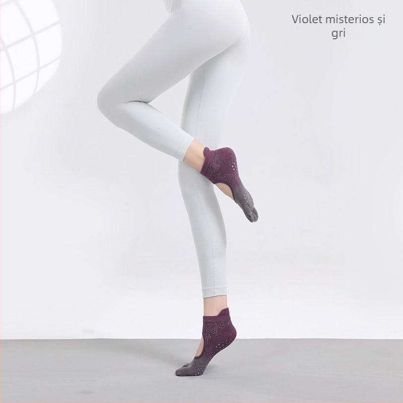 Șosete de yoga cu anti-derapare, absorbante de transpirație, cu cinci degete separate, șosete de dans fără călcâi, bumbac