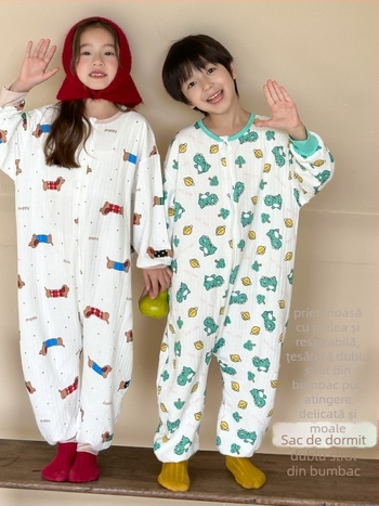 Salopetă de somn pentru copii din bumbac pur, exterior din bumbac peste 95%, căptușeală și umplutură din bumbac, siguranță clasă A, potrivită pentru primăvară și toamnă, copii 3–8 ani.