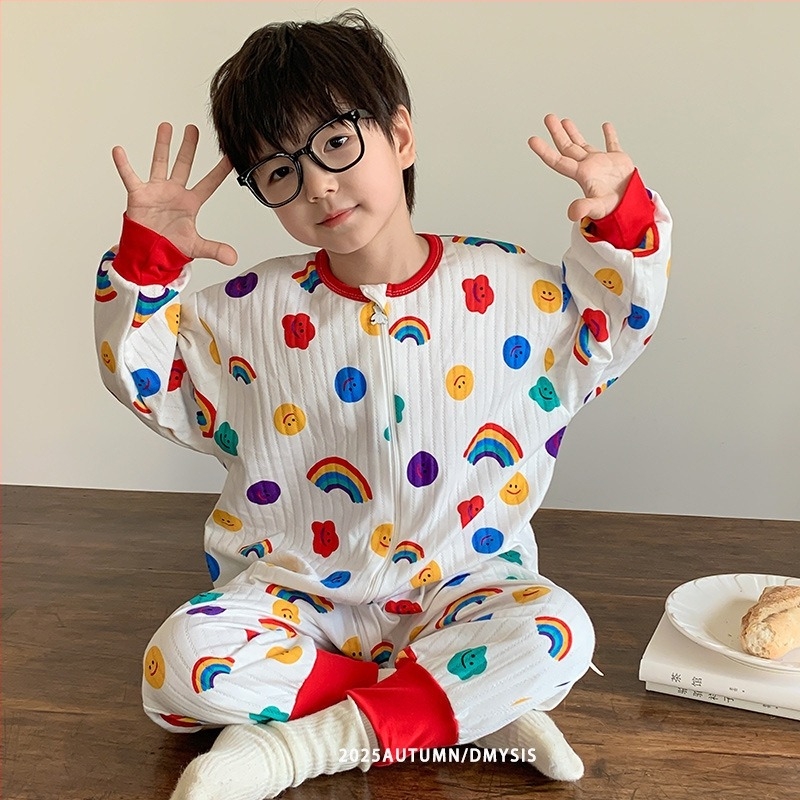 Salopetă de somn pentru copii din bumbac pur, exterior din bumbac peste 95%, căptușeală și umplutură din bumbac, siguranță clasă A, potrivită pentru primăvară și toamnă, copii 3–8 ani.