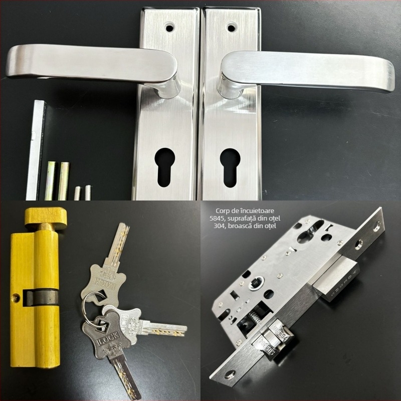 Încuietoare pentru uși interioare cu mâner – oțel inox, model HW111-G22, montaj pe suprafață, încuire cu cheie (HW111-G22; oțel inox; montaj pe suprafață; încuire cu cheie)