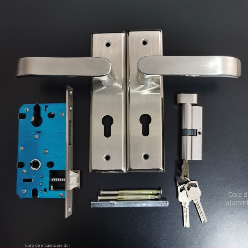 Încuietoare pentru uși interioare cu mâner – oțel inox, model HW111-G22, montaj pe suprafață, încuire cu cheie (HW111-G22; oțel inox; montaj pe suprafață; încuire cu cheie)