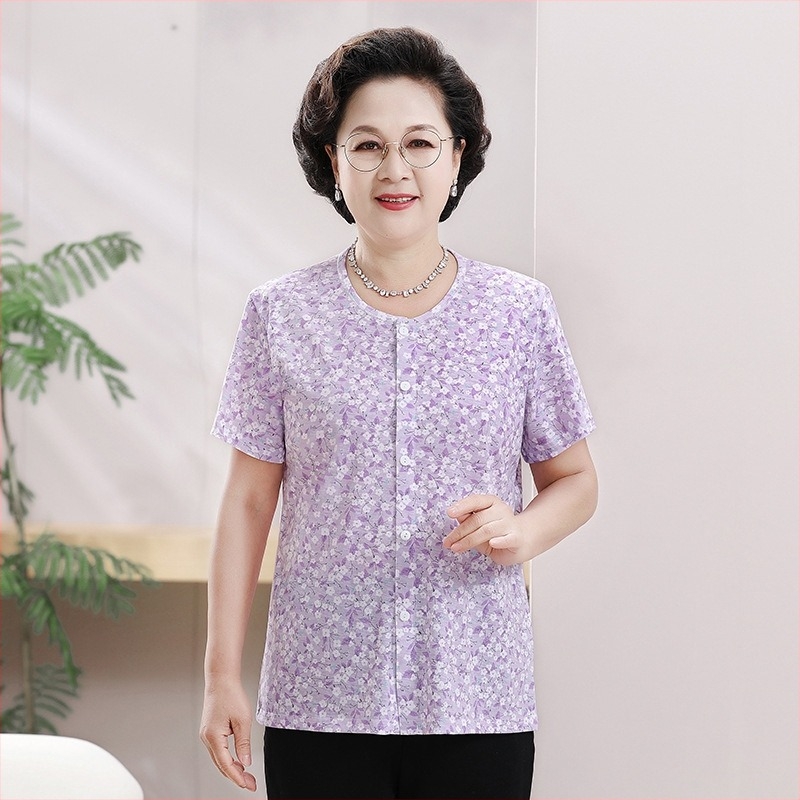 Cămașă de vară din bumbac pentru vârstnici, mâneci scurte, stil casual, peste 95% bumbac, vara 2025