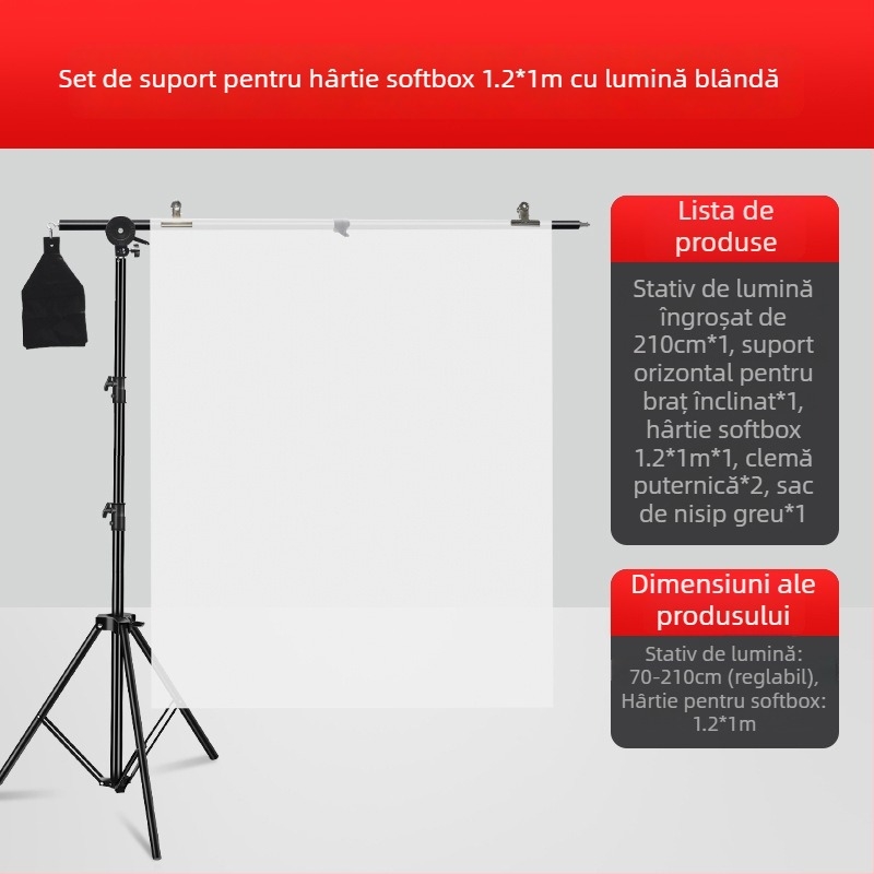 Fundal de studio din pânză, cu ecran de lumină moale, rezistent la cute și suport, material: hârtie cu acid sulfuric