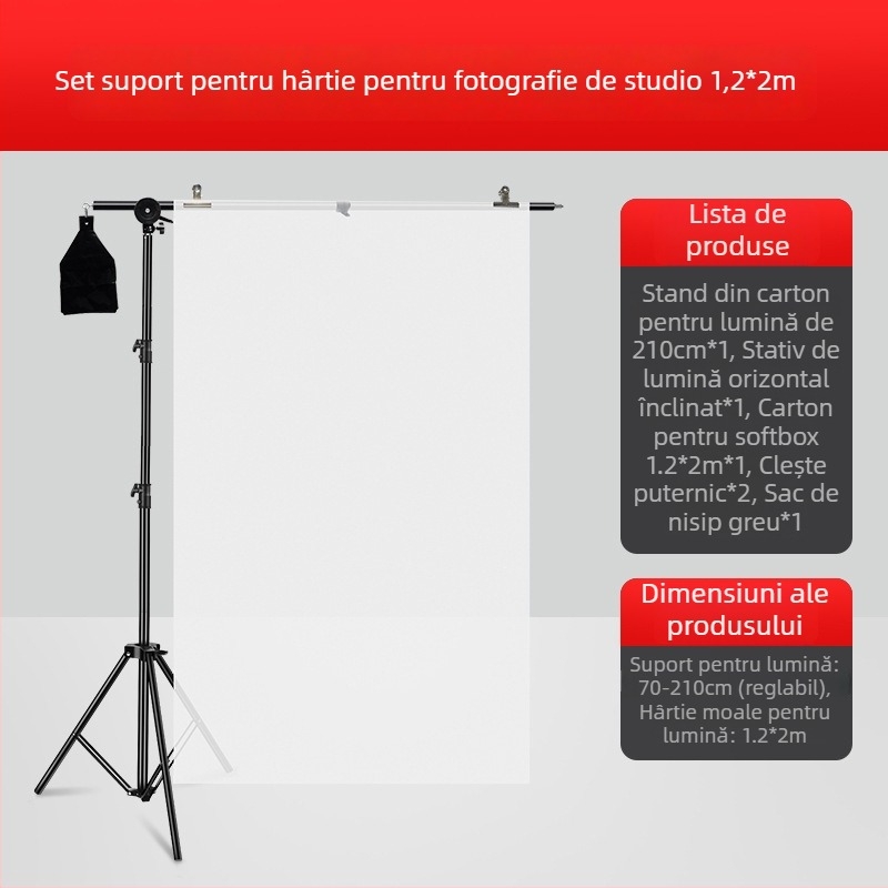 Fundal de studio din pânză, cu ecran de lumină moale, rezistent la cute și suport, material: hârtie cu acid sulfuric