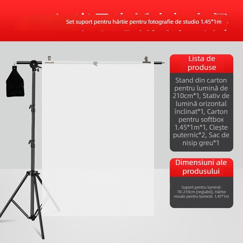 Fundal de studio din pânză, cu ecran de lumină moale, rezistent la cute și suport, material: hârtie cu acid sulfuric