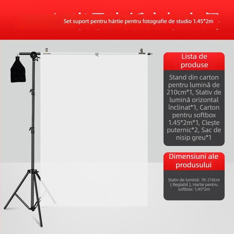 Fundal de studio din pânză, cu ecran de lumină moale, rezistent la cute și suport, material: hârtie cu acid sulfuric