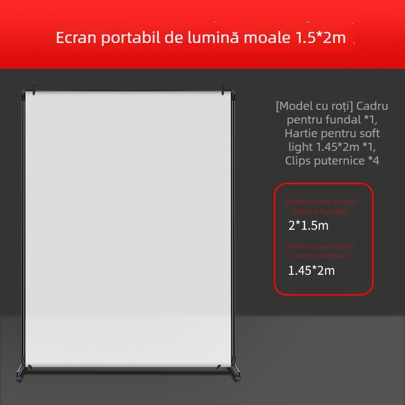 Fundal de studio din pânză, cu ecran de lumină moale, rezistent la cute și suport, material: hârtie cu acid sulfuric