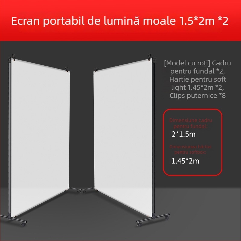 Fundal de studio din pânză, cu ecran de lumină moale, rezistent la cute și suport, material: hârtie cu acid sulfuric