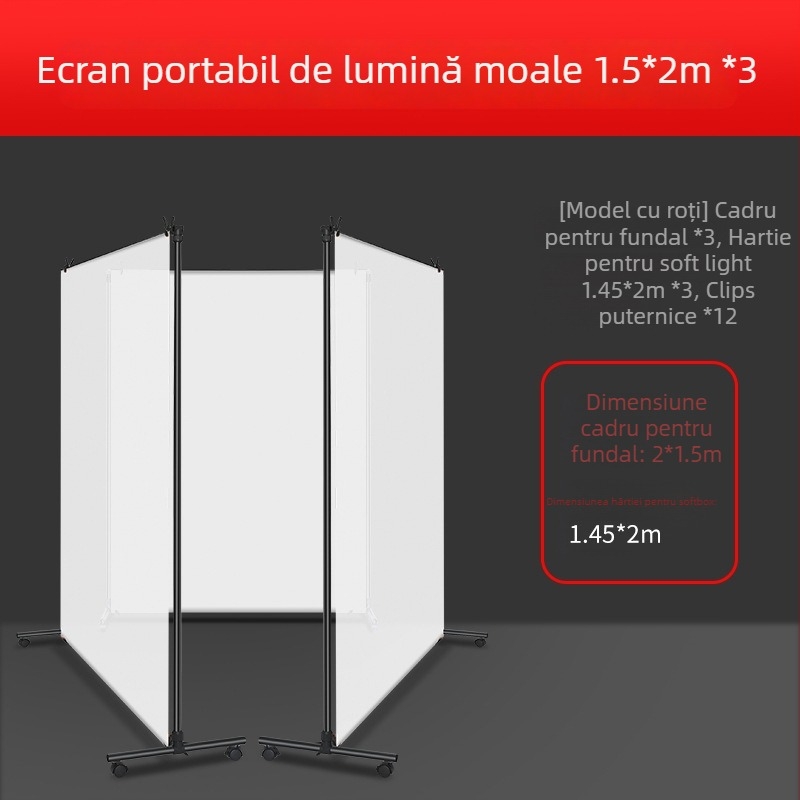 Fundal de studio din pânză, cu ecran de lumină moale, rezistent la cute și suport, material: hârtie cu acid sulfuric