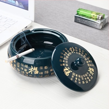 Cenușar ceramic cu capac, gravat, model standard, marca Kuncheng