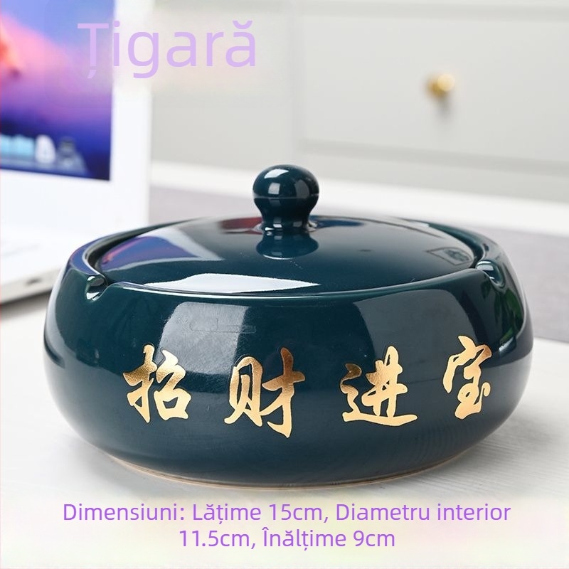 Cenușar ceramic cu capac, gravat, model standard, marca Kuncheng