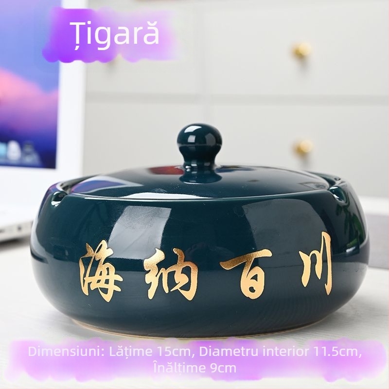 Cenușar ceramic cu capac, gravat, model standard, marca Kuncheng