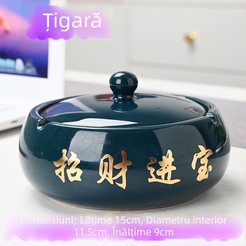 Cenușar ceramic cu capac, gravat, model standard, marca Kuncheng