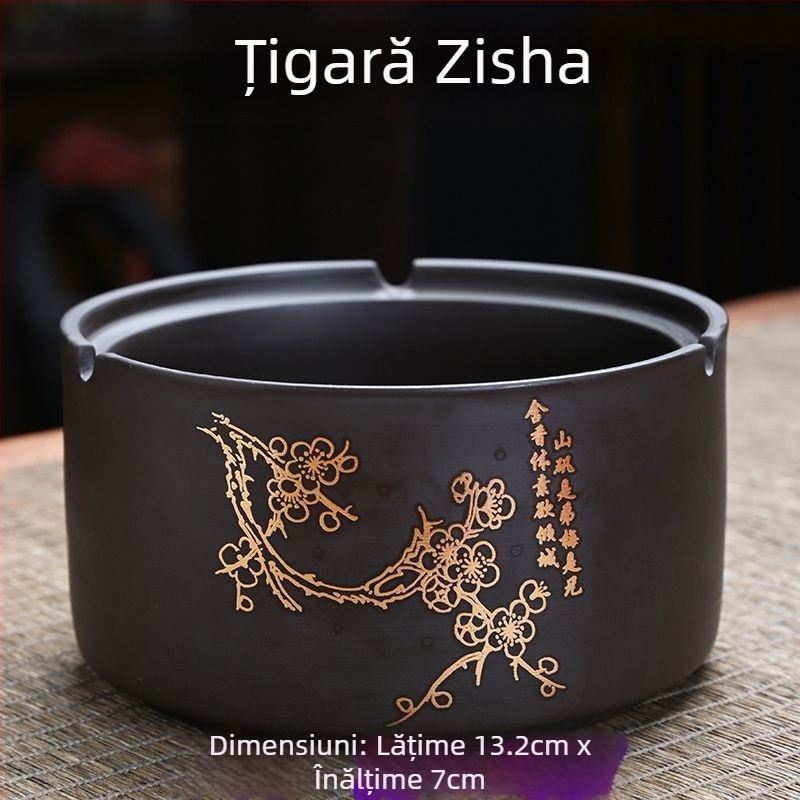 Cenușar ceramic cu capac, gravat, model standard, marca Kuncheng